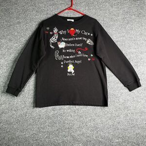 Quacker‎ Factory Cat Sweatshirt Women S/M Why I Love My Cats Embroidered Black